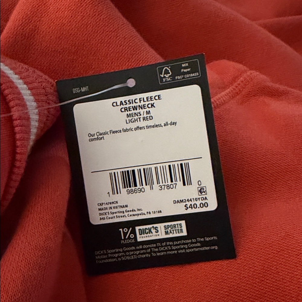 NWT DSG Men's Crewneck Sweatshirt  - Light Red Sz M & XL $40 - Picture 9 of 9
